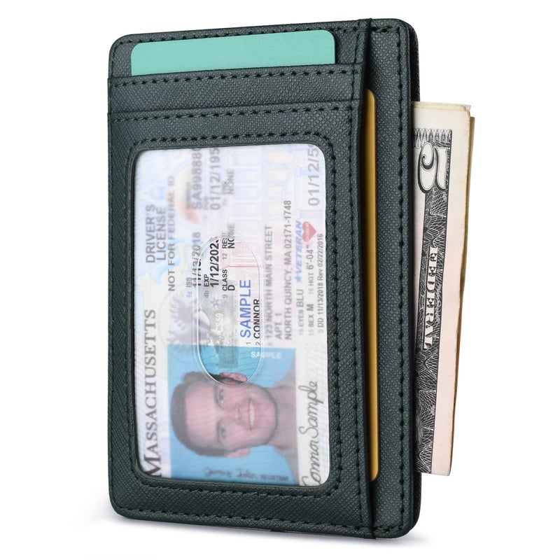 Buffway Slim Minimalist Front Pocket RFID Blocking Leather Wallets for Men and Women - Cross Blackish Green - Image 2